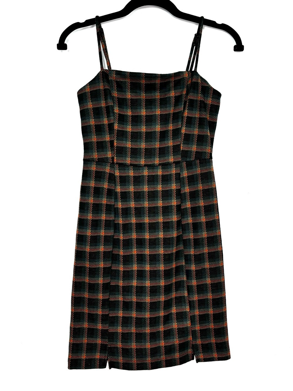 Altar’d State Black Green Yellow Orange Plaid Dress Spaghetti Straps Sz Small